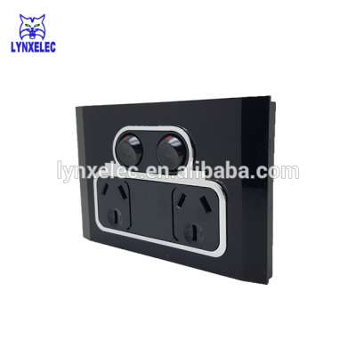 Lynxelec manufacture SAA certified Black glass plate 10A electrical double GPO switched socket